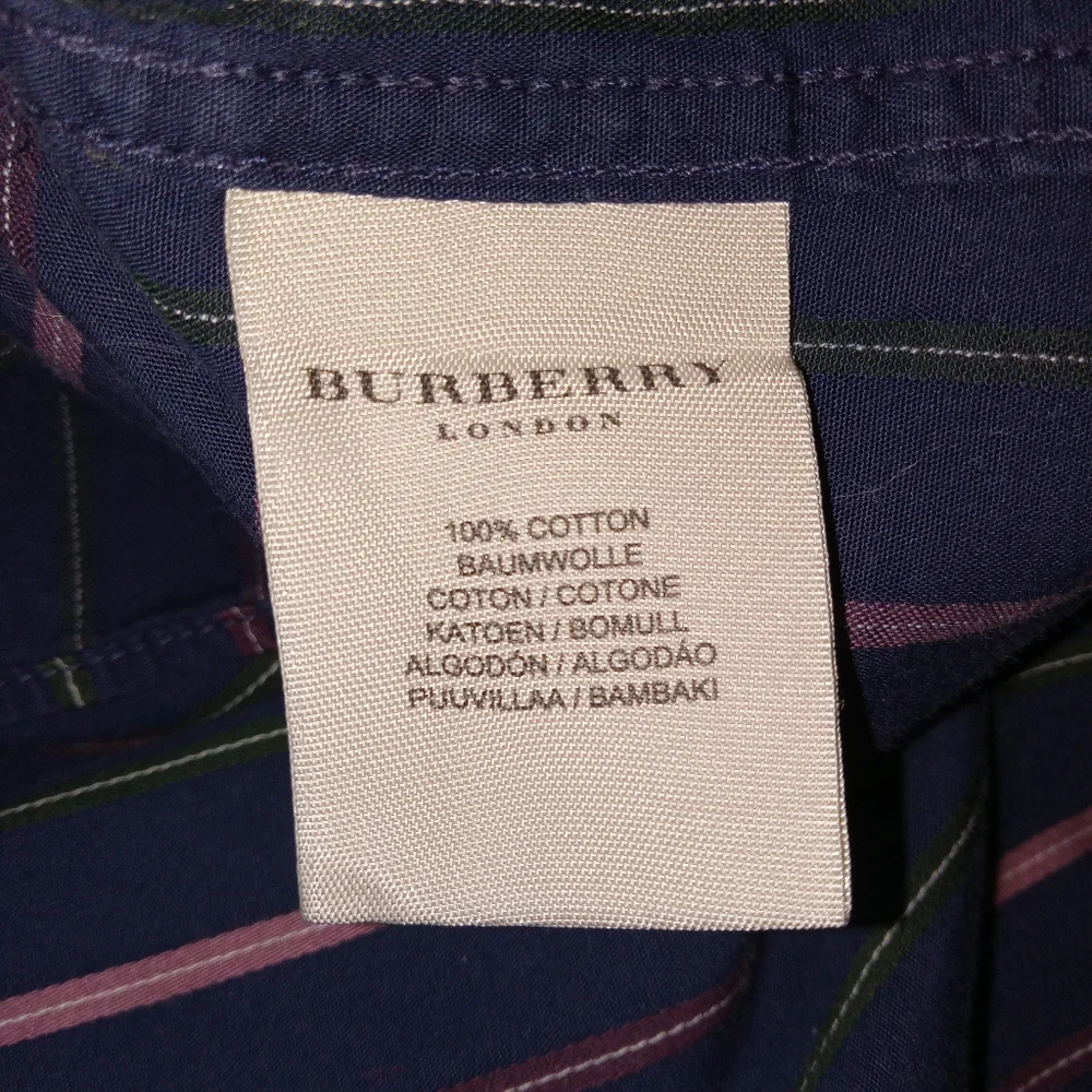 Burberry London Navy Striped Long Sleeve Shirt Mens Large - Picture 7 of 9